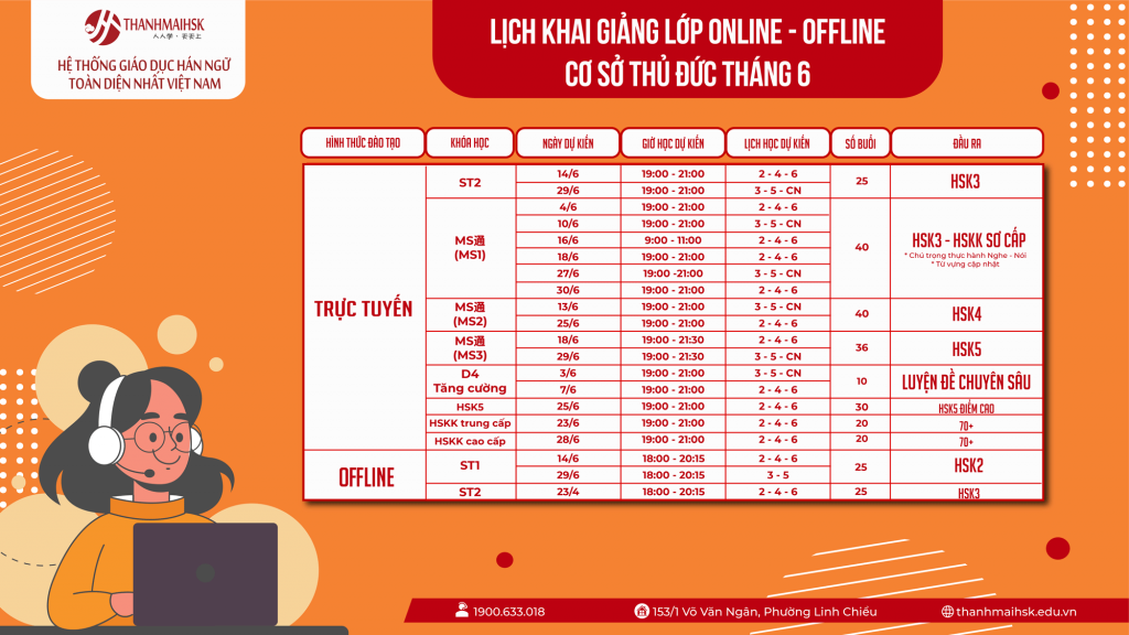 Lịch học tiếng Hoa Thủ Đức